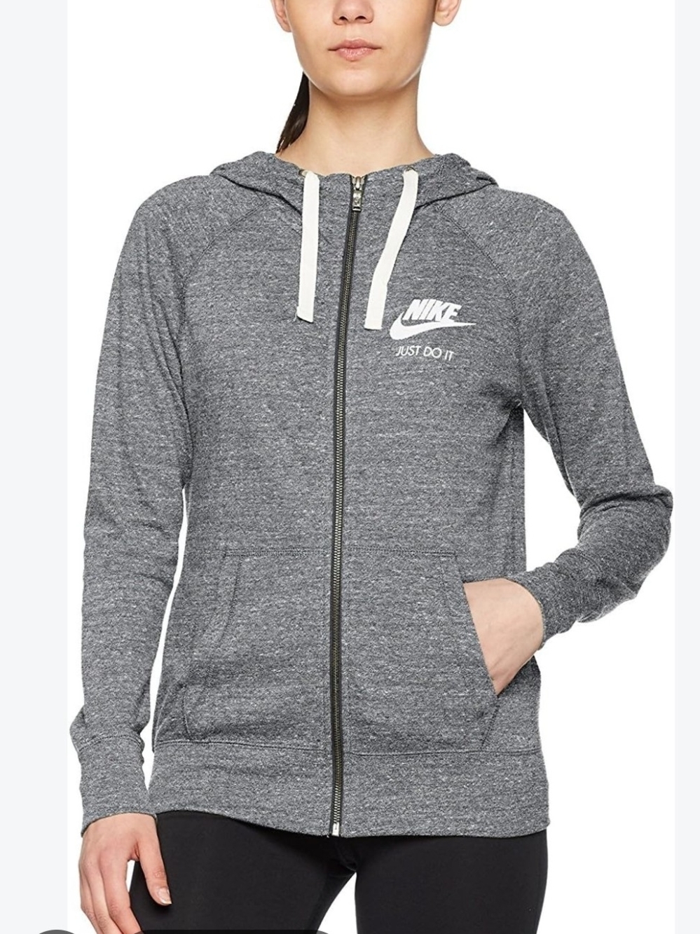 Nike Women's Heather Gray Full-Zip Hoodie with White Drawcords